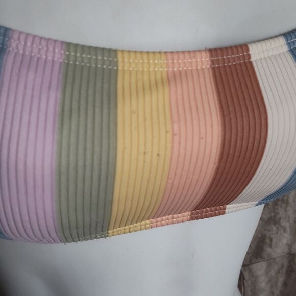 Fun Xhilaration Two Piece Swim Suit Bikini Color Block Ribbed Striped Size Small - Picture 4 of 12